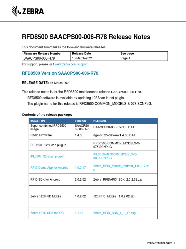 RFD8500 PAACPS00-006-R78 Release Notes | PDF | Ios | Radio Frequency ...