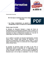 19.05.2020 Comunicado de Prensa. Reinicio Obras Megacolegios