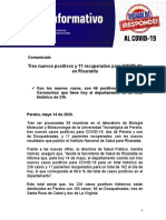 14.05.2020 Tres Nuevos Positivos y 11 Recuperados para COVID-19 en Risaralda