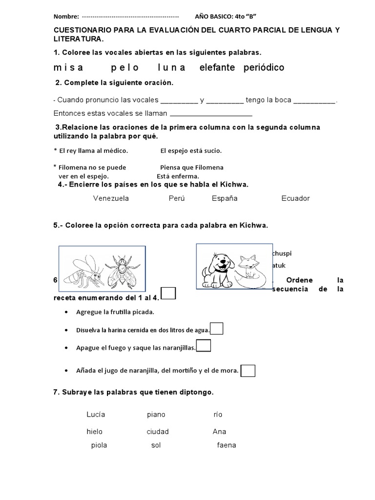 Cuestionario Del 4to Parcial de Lengua y Literatura | PDF