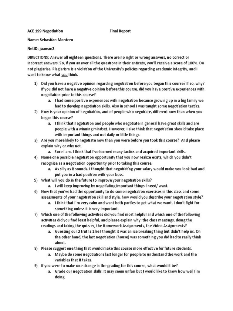 Final Report | PDF | Negotiation | Communication