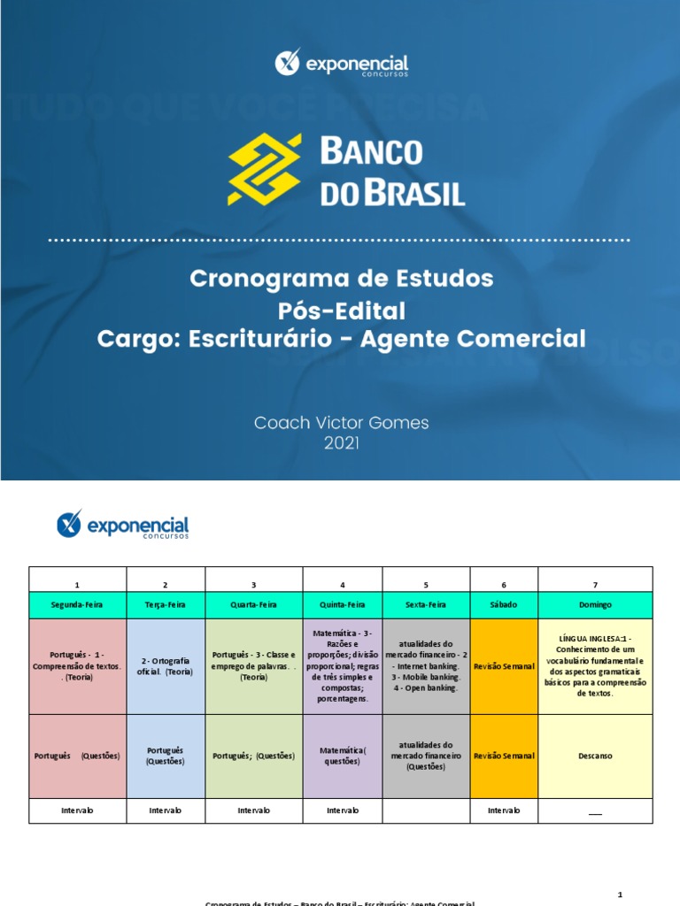 Cronograma de Estudos para Escriturário BB | PDF | Matemática | Juros