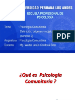 Semana 02 Psicología Comunitaria Definición, Origenes y Objeto de Estudio