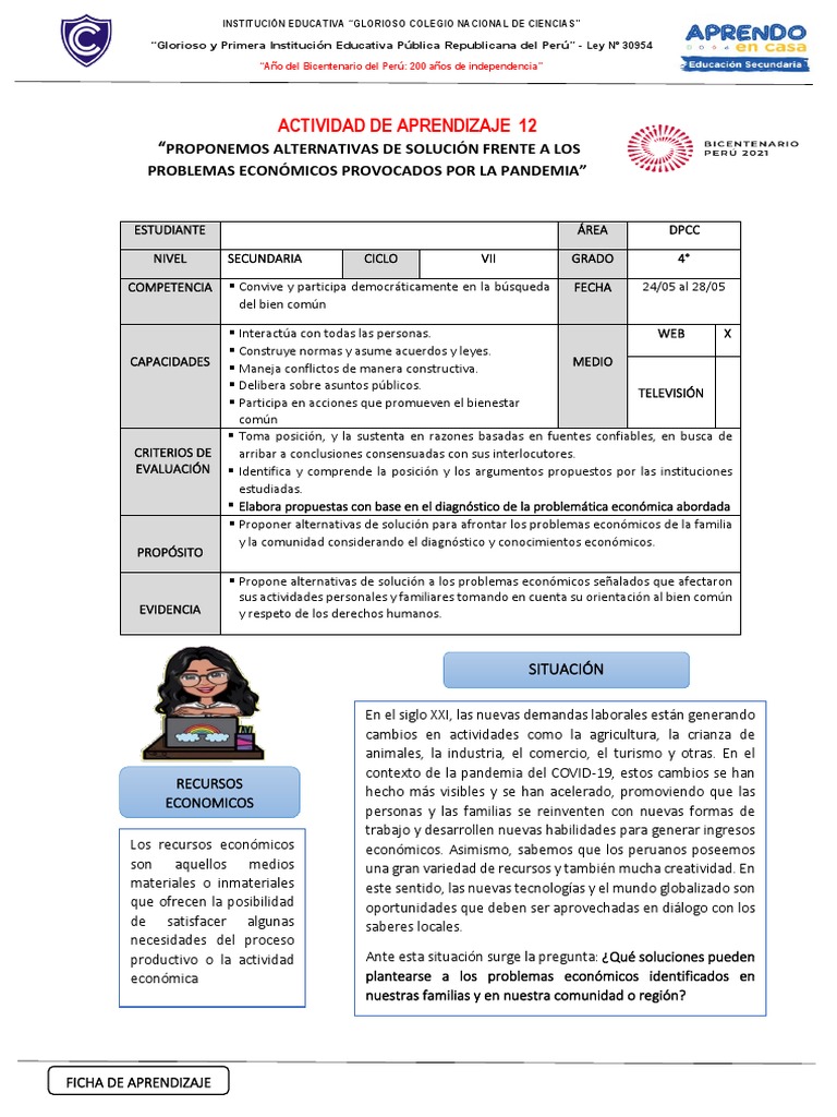 Ficha de Aprendizaje DPCC 4° Secundaria | PDF | Perú | Derechos humanos