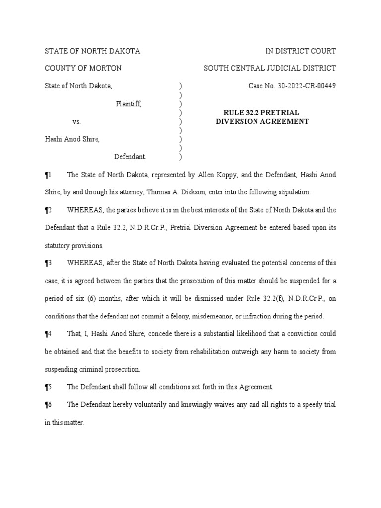Pretrial Diversion Agreement PDF Courts Criminal Justice