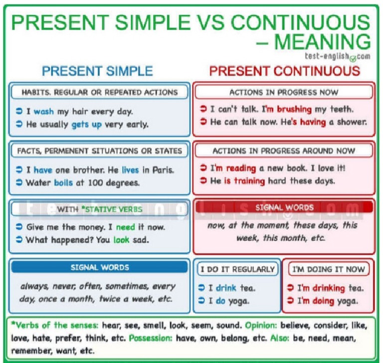 Present Simple and Continuous Flashcard PDF
