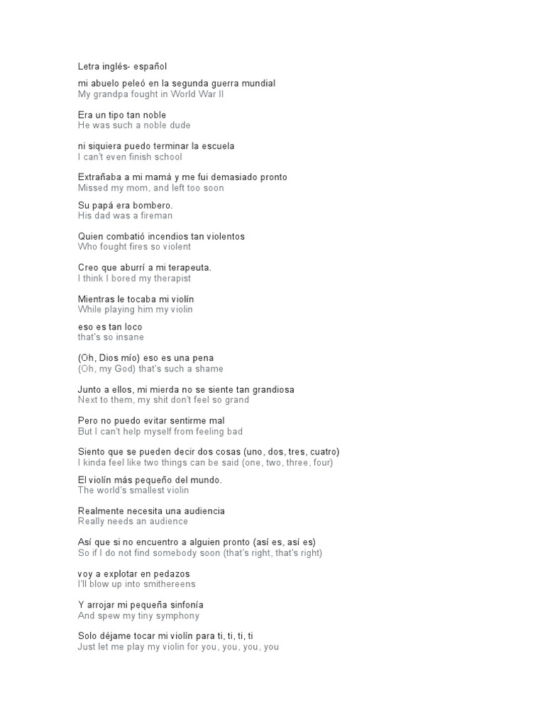 Letra (World's Smallest Violin) InglésEspañol PDF