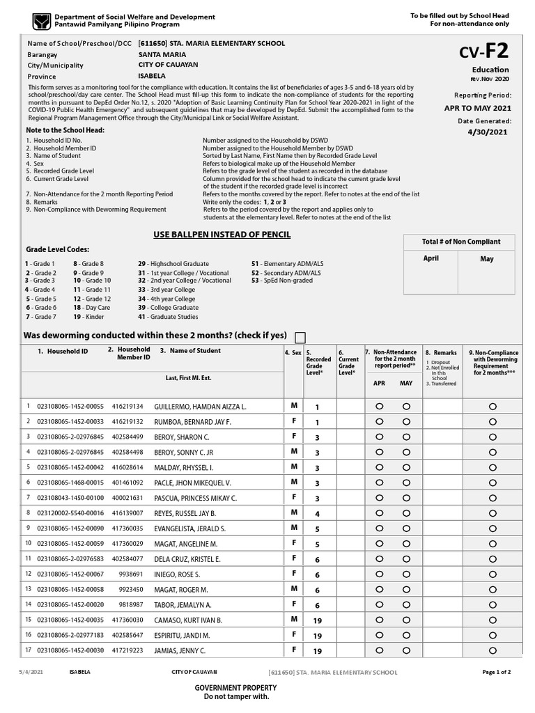4Ps Non-Attendance Monitoring Form | PDF | Distance Education | Social ...