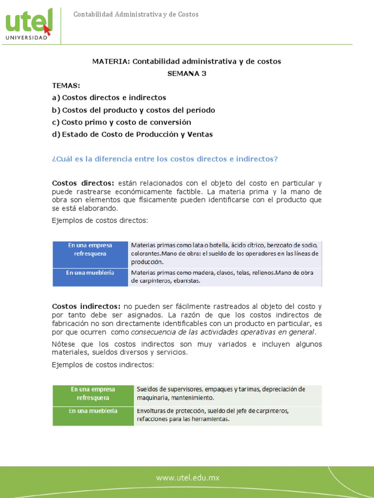 Costos Directos e Indirectos en Contabilidad | PDF | Costo | Inventario