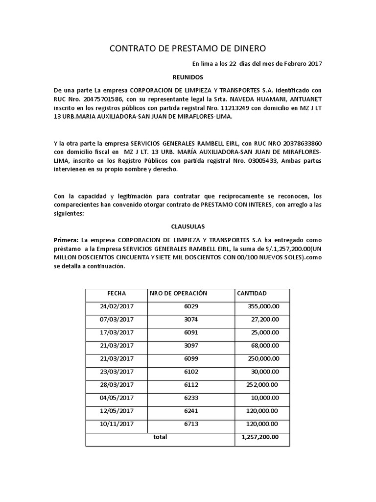 Contrato de Prestamo de Dinero | PDF | Corporaciones | Derecho empresarial