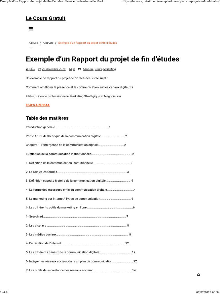 Rapport de Projet de Fin d'Études | PDF | Microsoft Excel | la ...