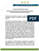 Discurso Transmisión de Mando Señor MG. Sanabria