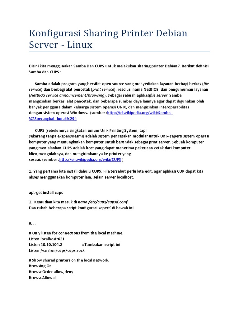 Konfigurasi Sharing Printer Debian Serve PDF