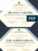 Mr. Paul Varverg: Certificate of Appreciation