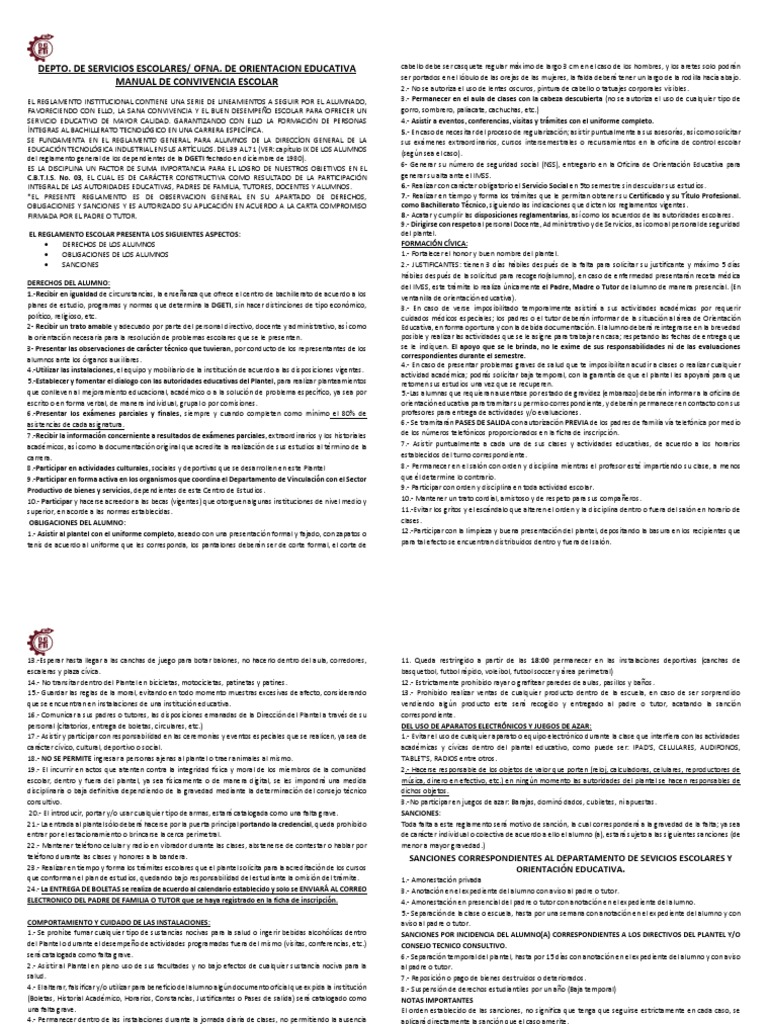 Reglamento de Convivencia Escolar | PDF | Maestros