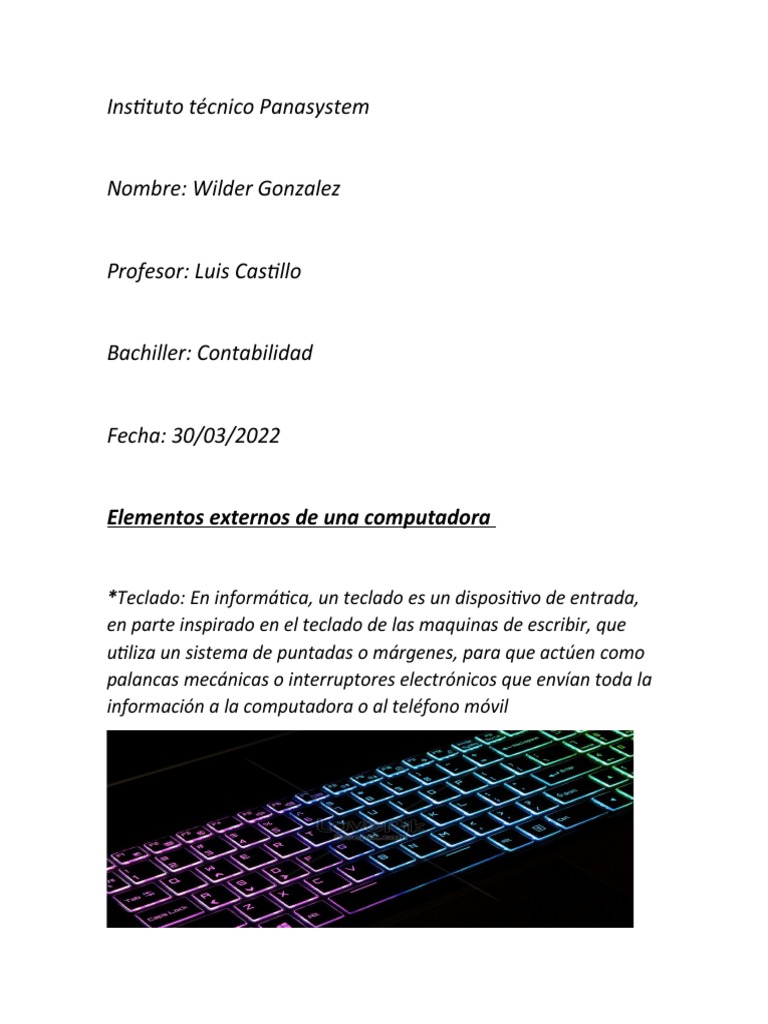 Elementos internos y externos de una computadora | PDF | Hardware de la ...