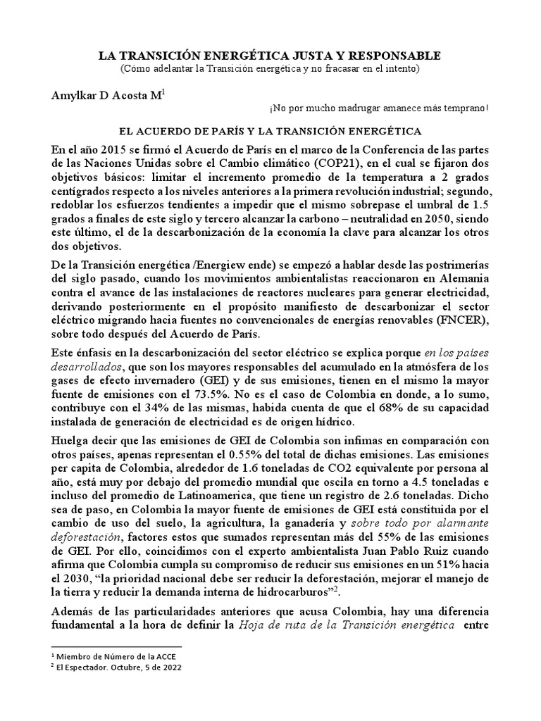 Transición Energética Justa en Colombia | PDF | Petróleo | Gases de ...