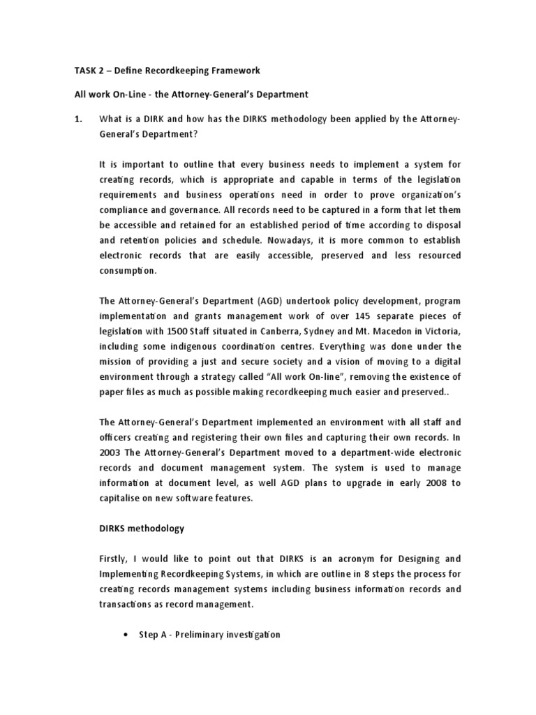 Task 2 Recordkeeping Frame PDF Records Management Information