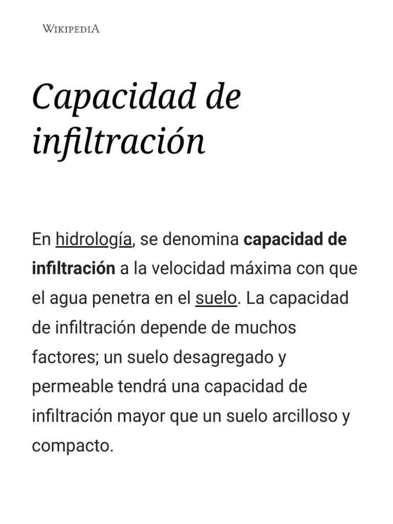 Capacidad de Infiltración Wikipedia, La Enciclopedia Libre PDF