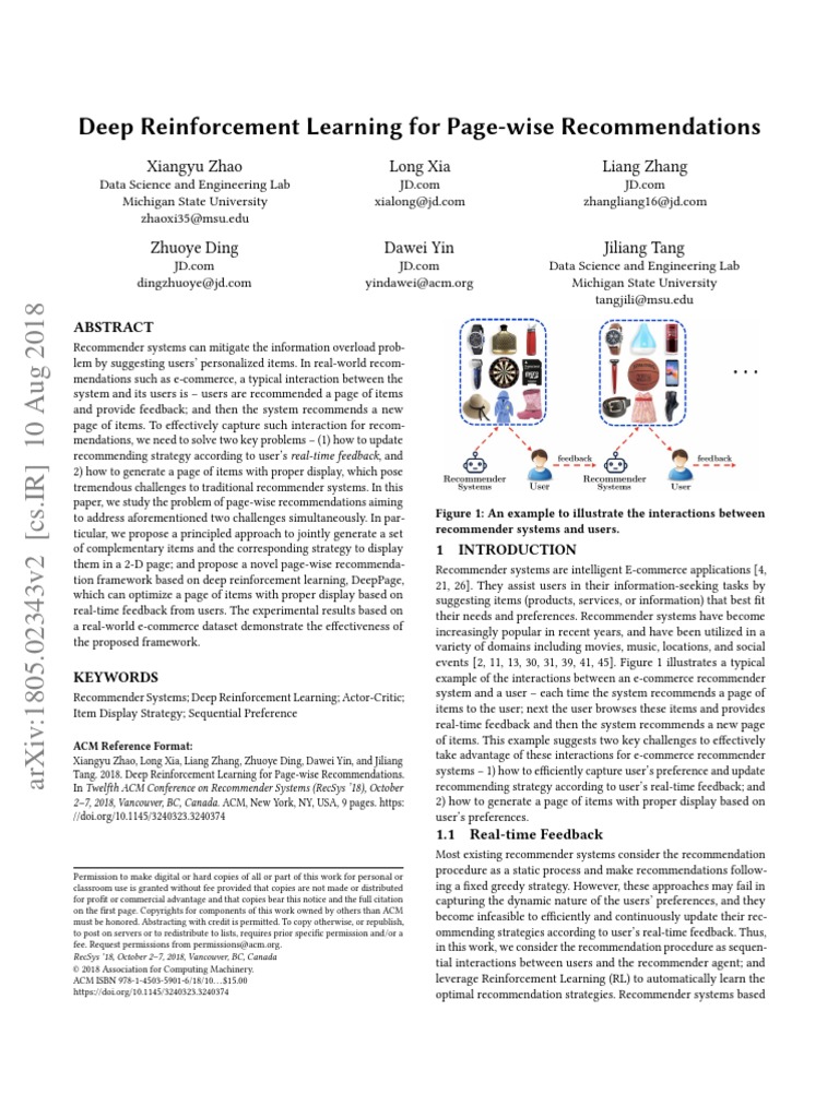 2018 Jingdong Deep Reinforcement Learning For Page-Wise Recommendations ...