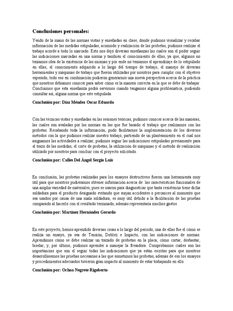Conclusiones Personales | PDF | Aprendizaje | Cognición