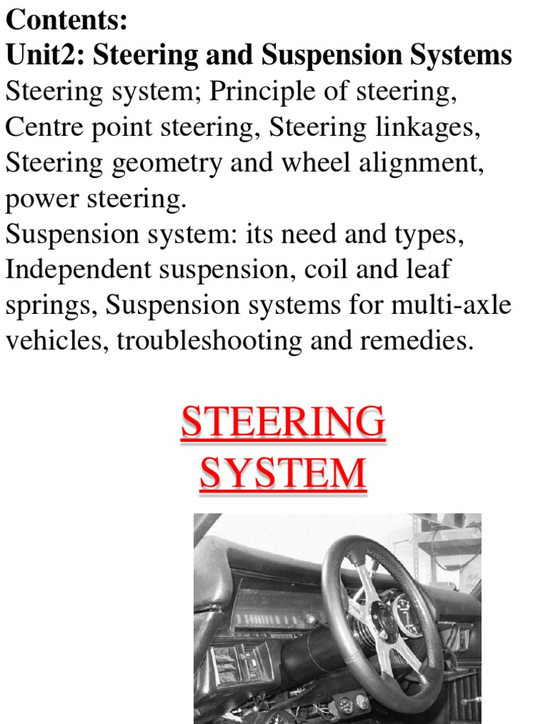 Unit 2 Steering System PDF Steering Mechanics