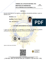 Certificado de antecedentes policiales de Juan Chacóm Vasquez