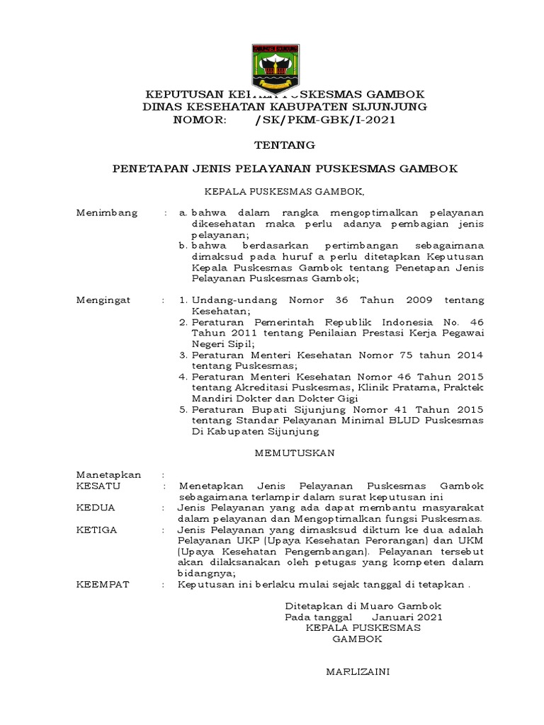 Penetapan Pelayanan Puskesmas Gambok | PDF