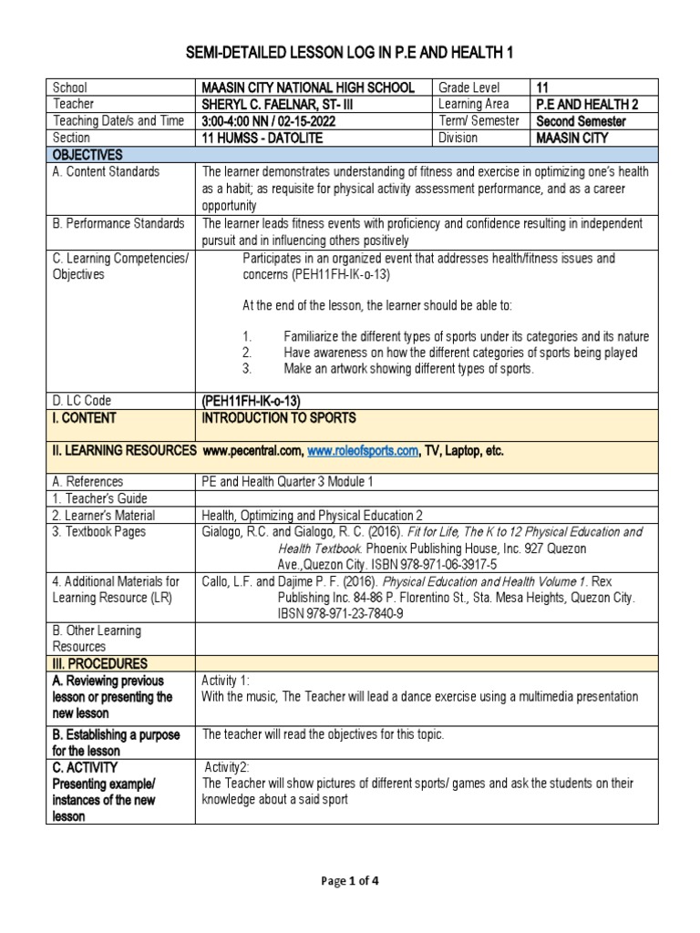 P.E. and Health Lesson Plan: Sports Intro | PDF | Track And Field ...