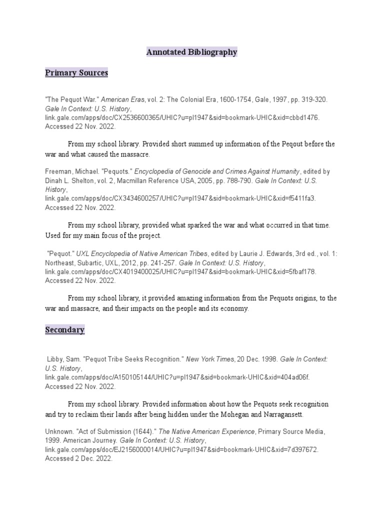 NHD Annotated Bibliography PDF Tribe Algonquian Peoples