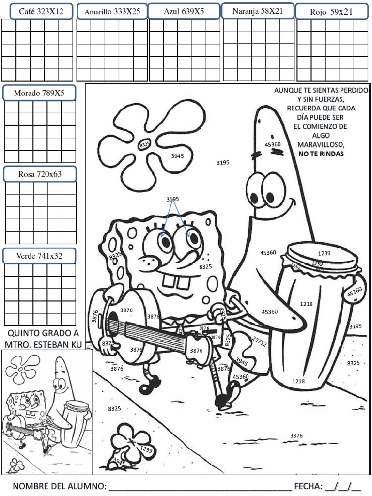 Bob Esponja MULTIPLICACIONES QUINTO GRADO INICIO PDF