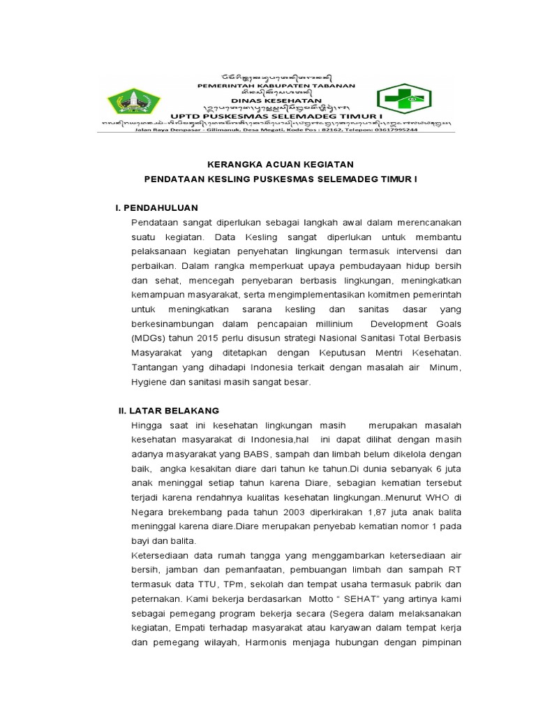 Pendataan Kesling Puskesmas Selemadeg | PDF