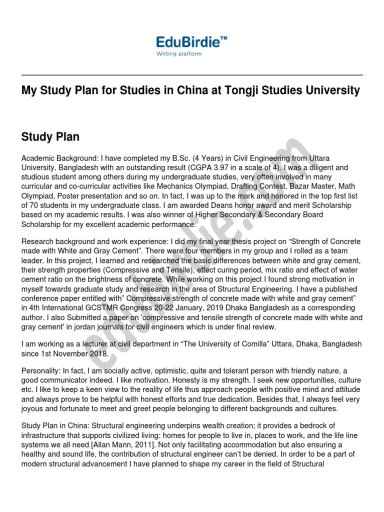 Master's Study Plan at Tongji University | PDF | China | World Politics