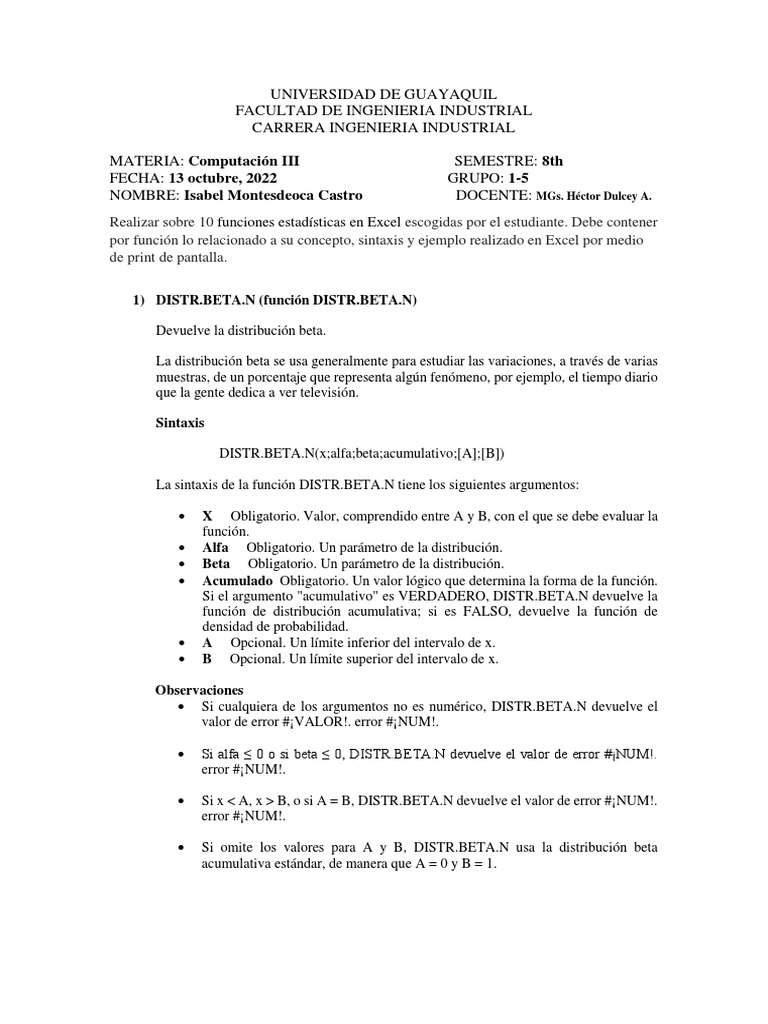 10 Funciones Estadisticas | PDF | Matriz (Matemáticas) | Probabilidad