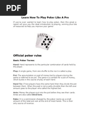 Learn How To Play Poker Like A Pro Betting In Poker Texas Hold Em