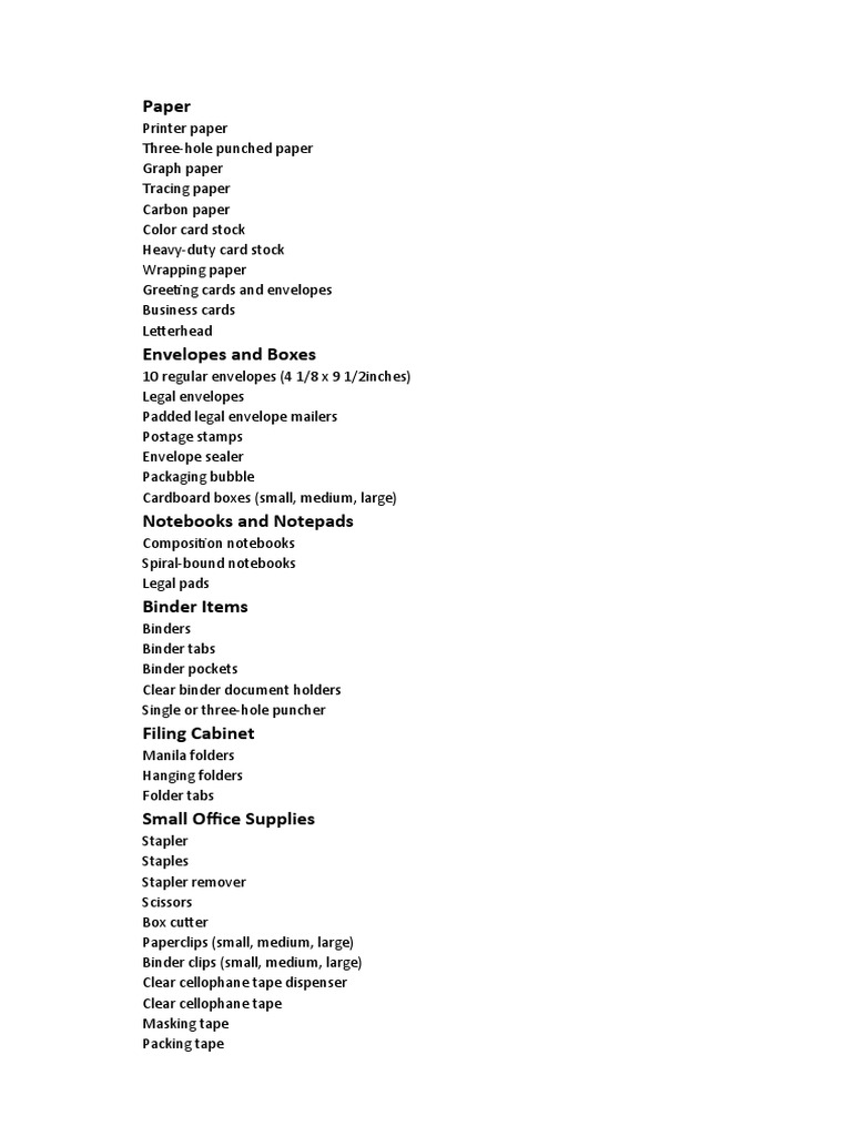 Stationery List 2 | PDF | Notebook | Envelope