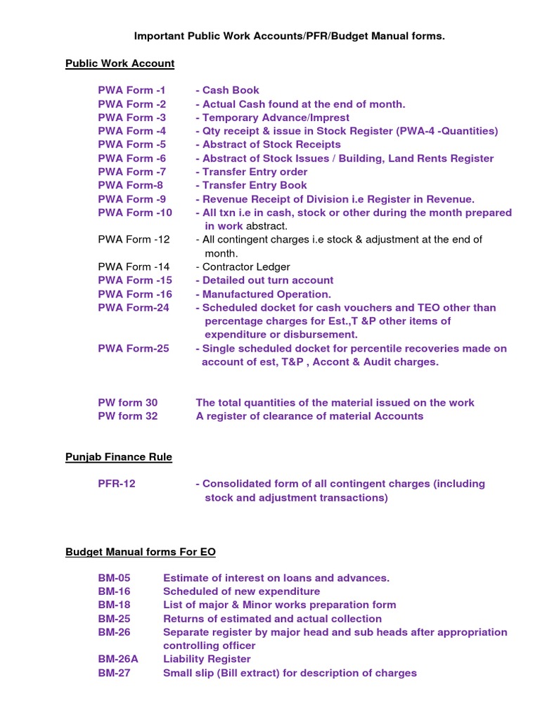 PWD Account and Budget Manual Forms | PDF | Accounting | Service Industries