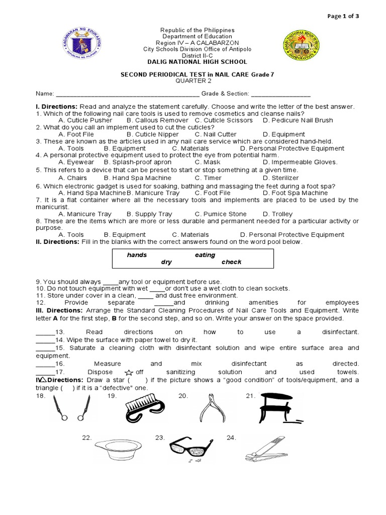 Tle 2ND Periodical Test Nail Care With Answer Key PDF Nail (Anatomy)