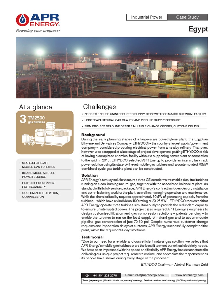 Egypt Case Study APR Energy PDF Gas Turbine Turbine