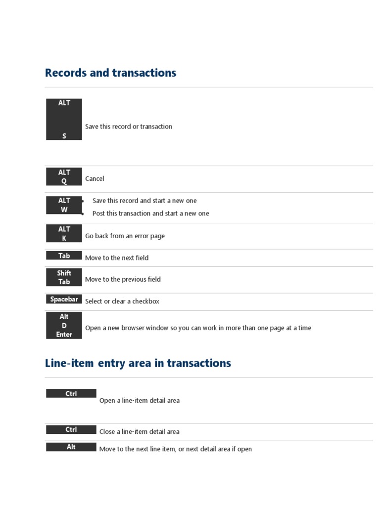 Sage Intacct Keyboard Shortcuts PDF Keyboard Shortcut Control Key