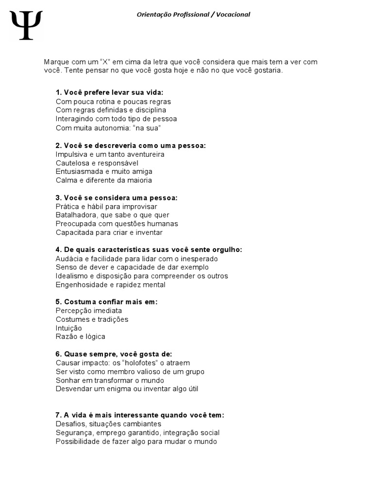 Resultados do questionário de orientação profissional/vocacional | PDF ...