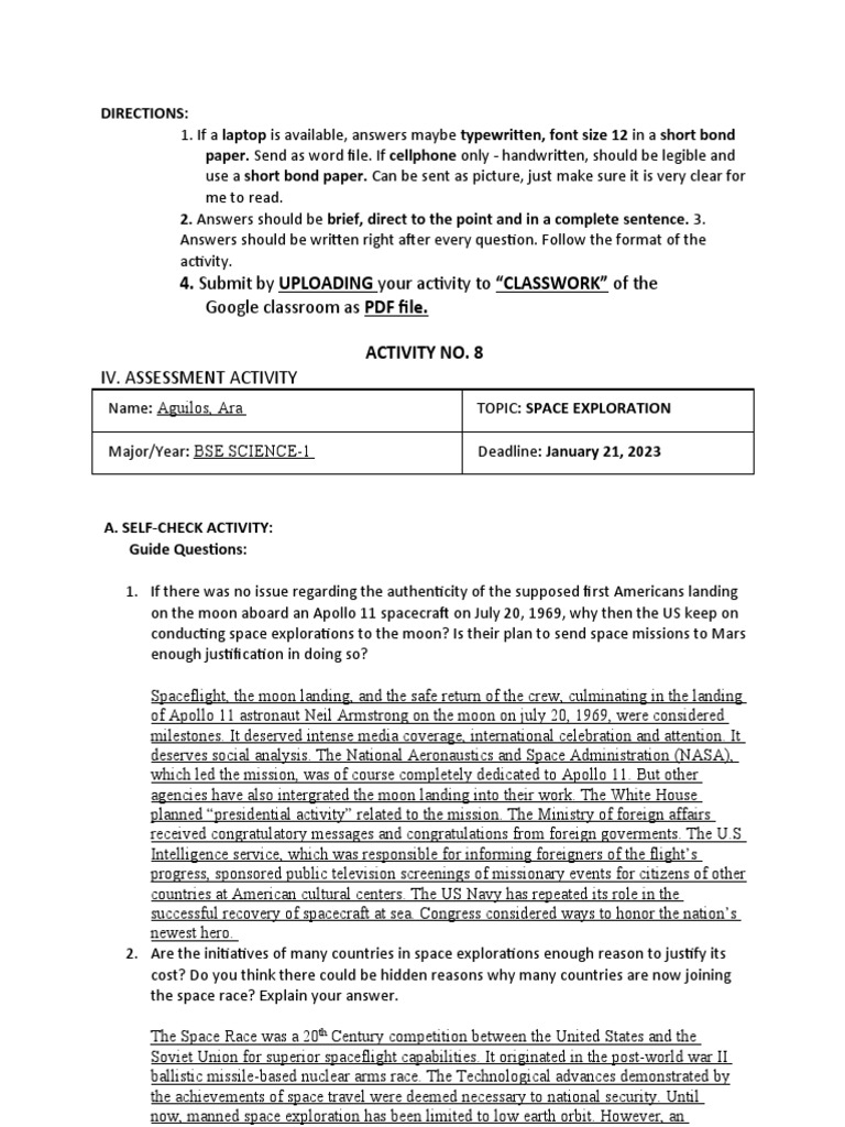 Activity 8 Space Exploration Pdf Space Exploration Outer Space