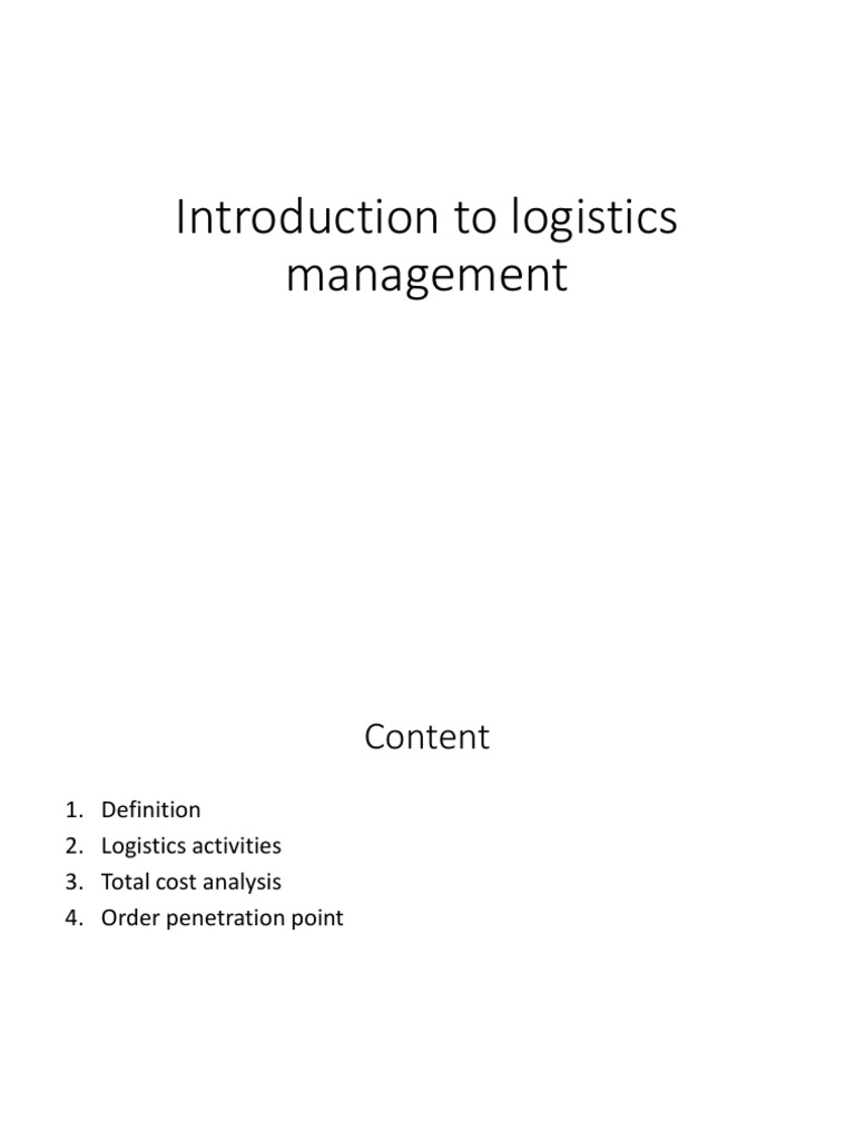 Introduction To Logistics Management PDF Logistics Warehouse