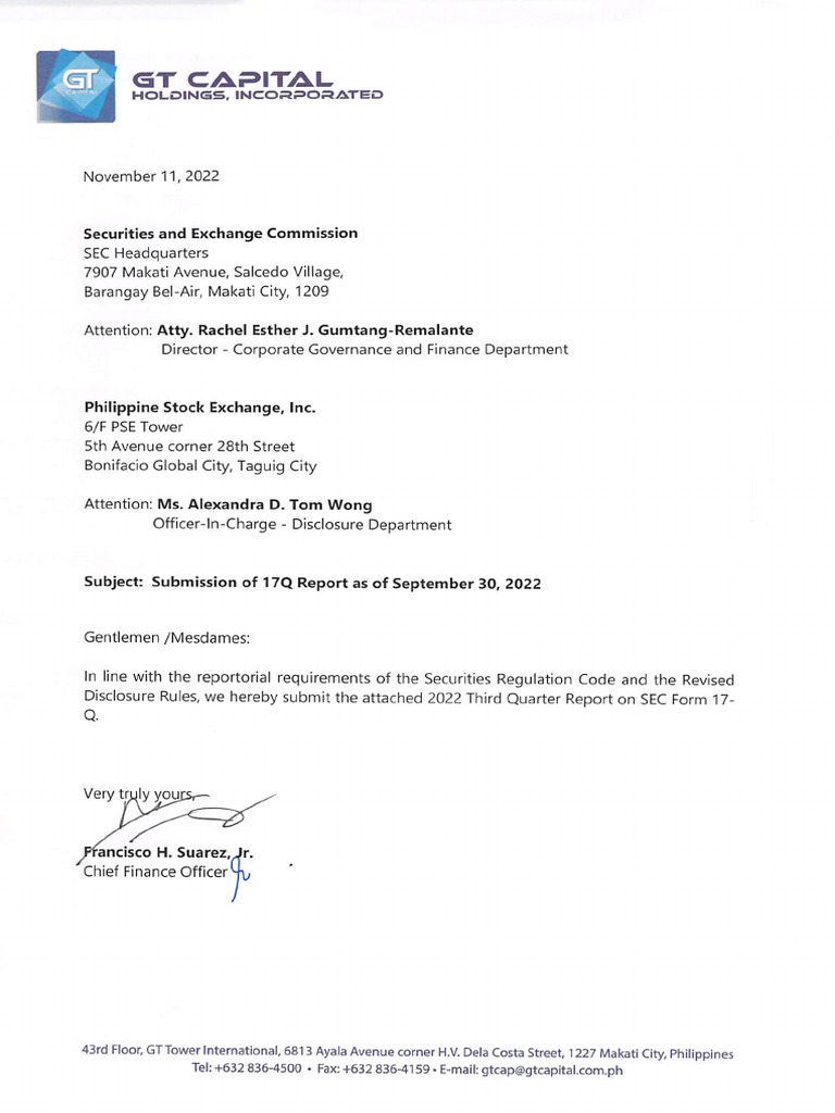 GT Capital Holdings Inc. and Subsidiaries SEC Form 17Q SEPT2022