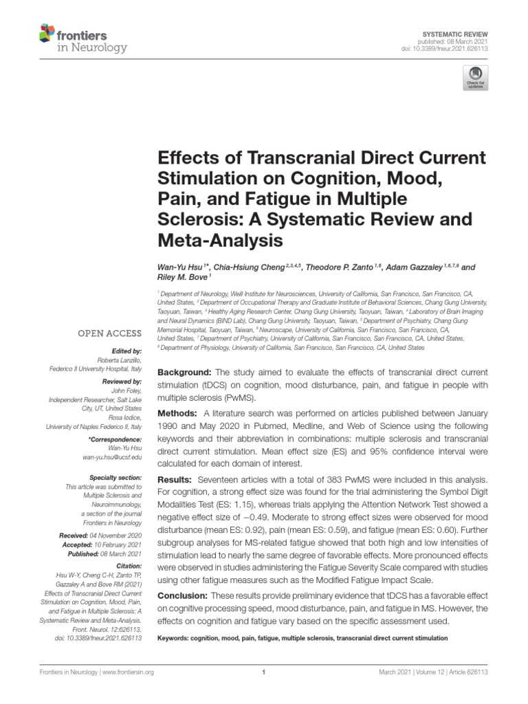 Tdcs and ms fatigue depens on the test pdf effect size multiple