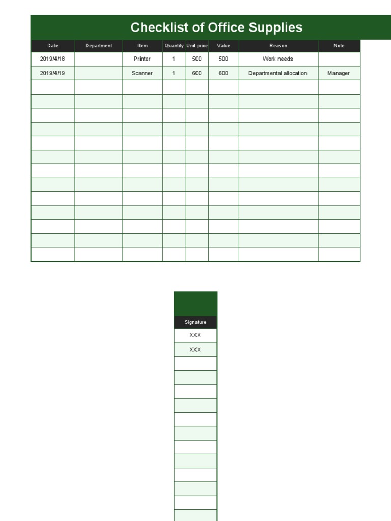Checklist of Office Supplies PDF