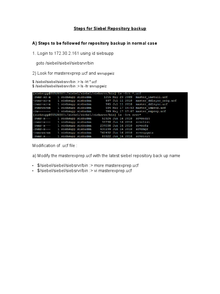 Siebel Repository Backup Steps | PDF