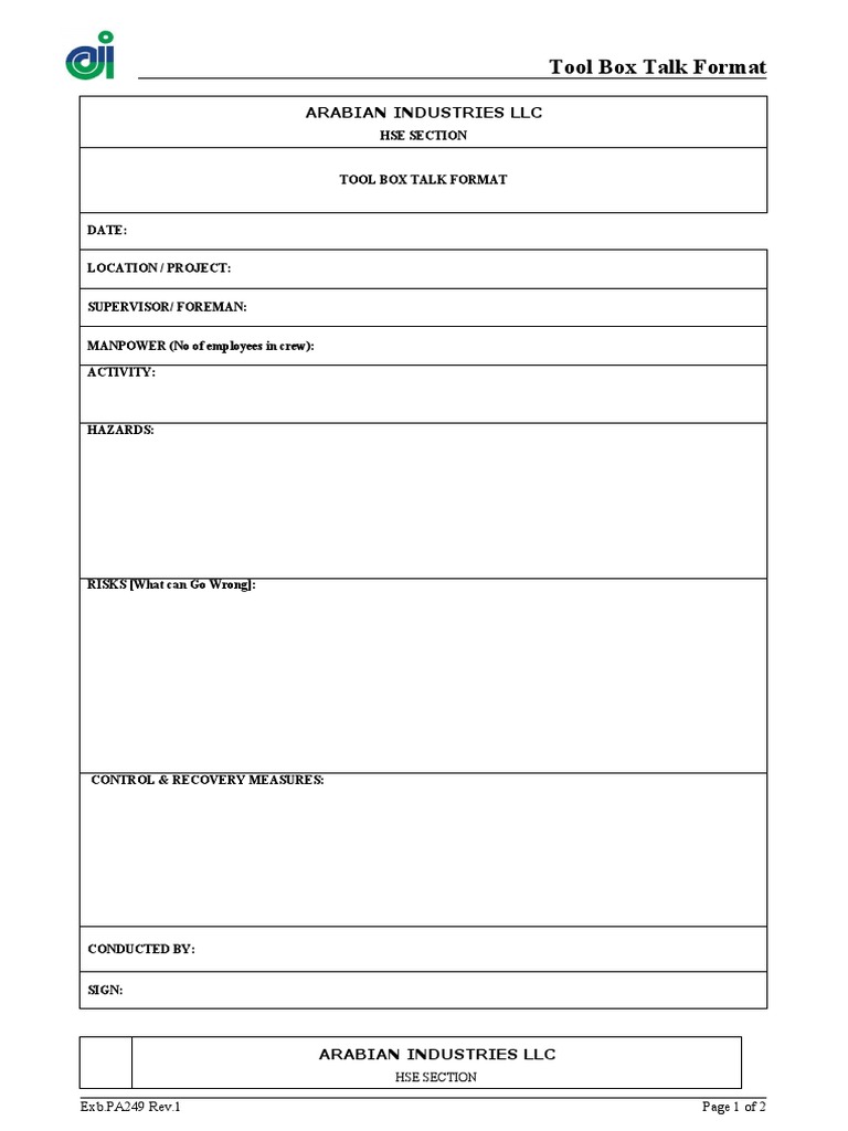 Exb PA249 Rev.1 Tool Box Talk PDF