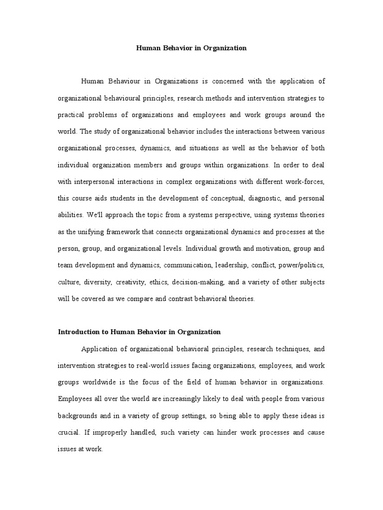 Understanding Human Behavior in Organizations | PDF | Organizational ...