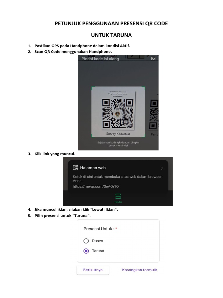 Petunjuk Penggunaan Presensi QR Code (Taruna) | PDF